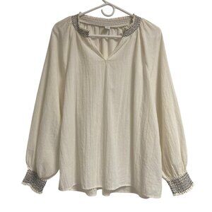 Women's OLD NAVY Long Sleeve Cotton Top with Contrast Stitch Smocking Large